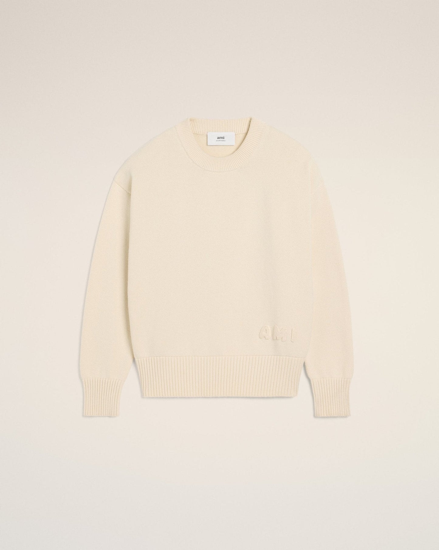 BEIGE COTTON AMI EMBROIDERED CREWNECK SWEATER - B30sneakers