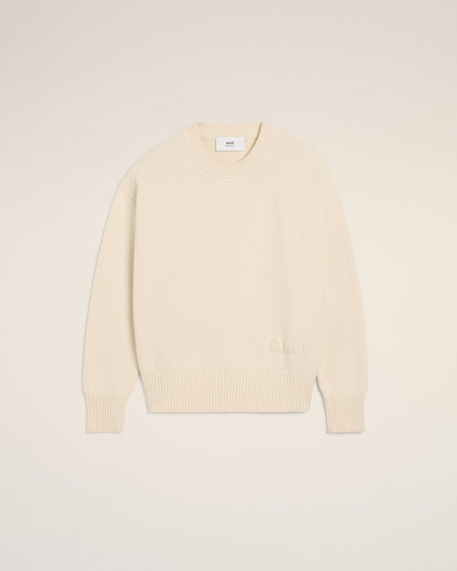 BEIGE COTTON AMI EMBROIDERED CREWNECK SWEATER - B30sneakers