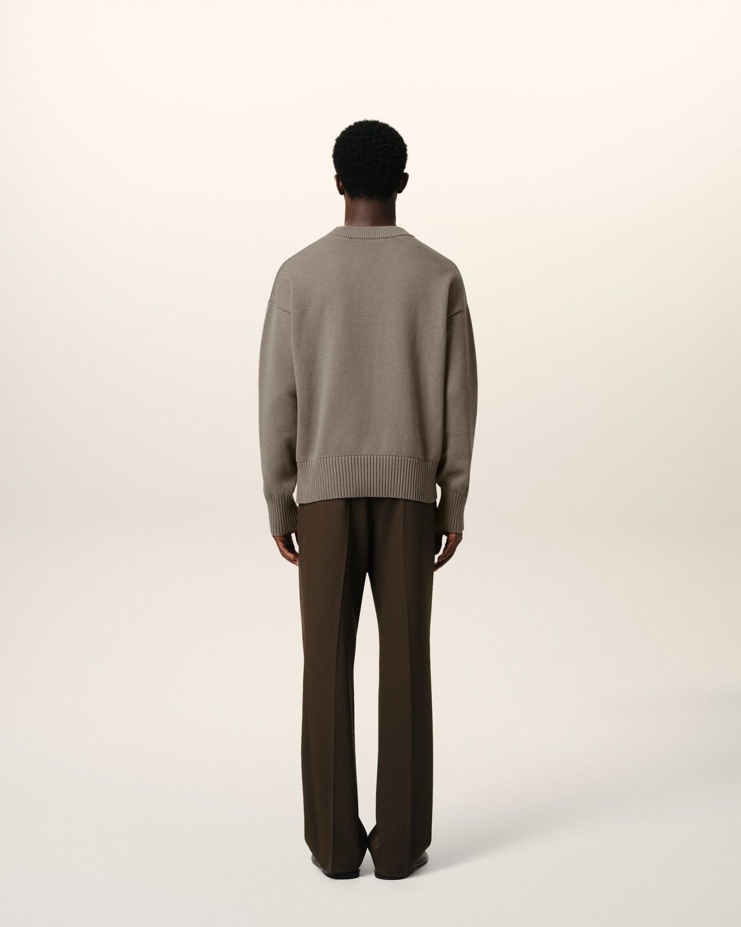 BEIGE COTTON AMI EMBROIDERED CREWNECK SWEATER - B30sneakers
