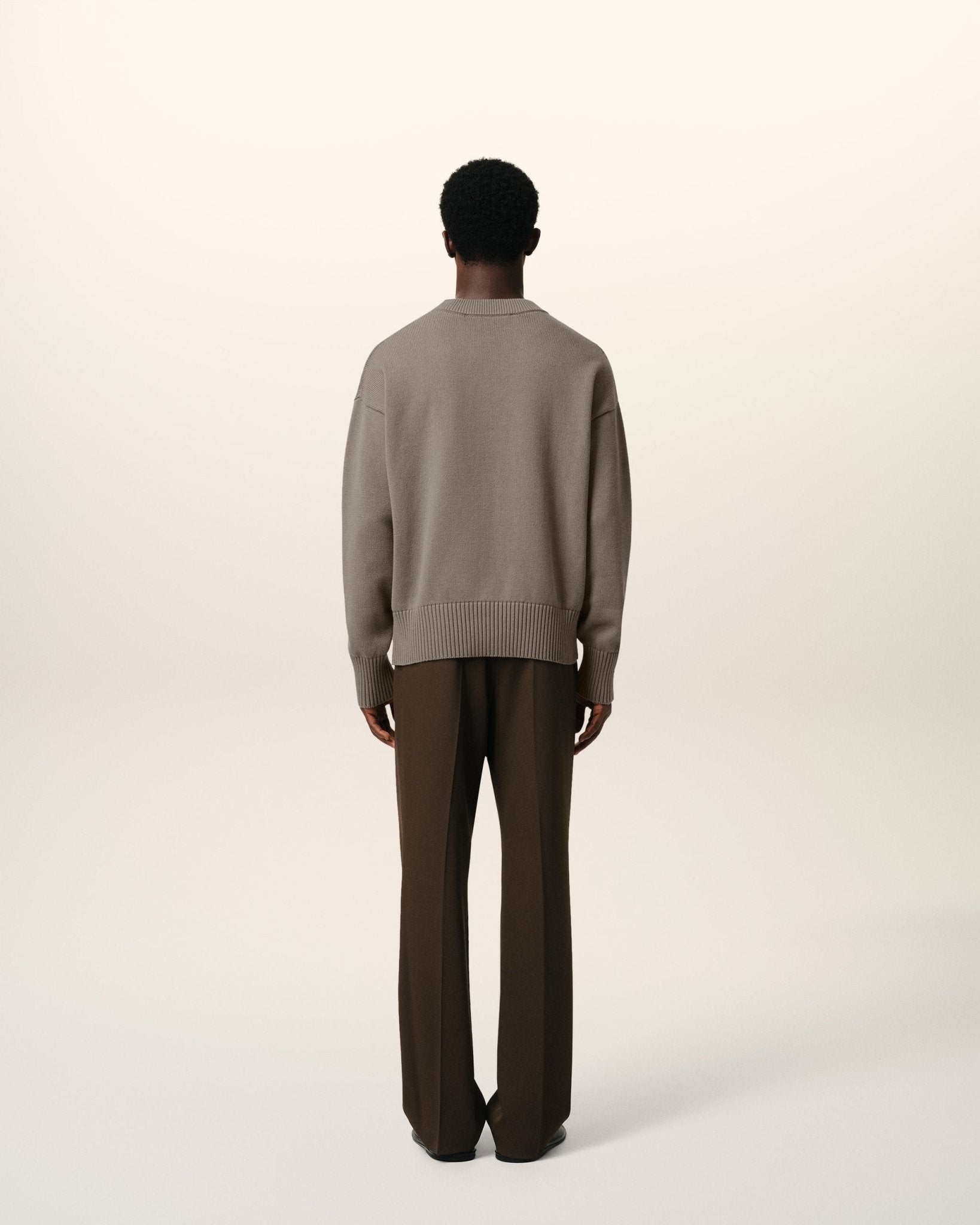 BEIGE COTTON AMI EMBROIDERED CREWNECK SWEATER - B30sneakers