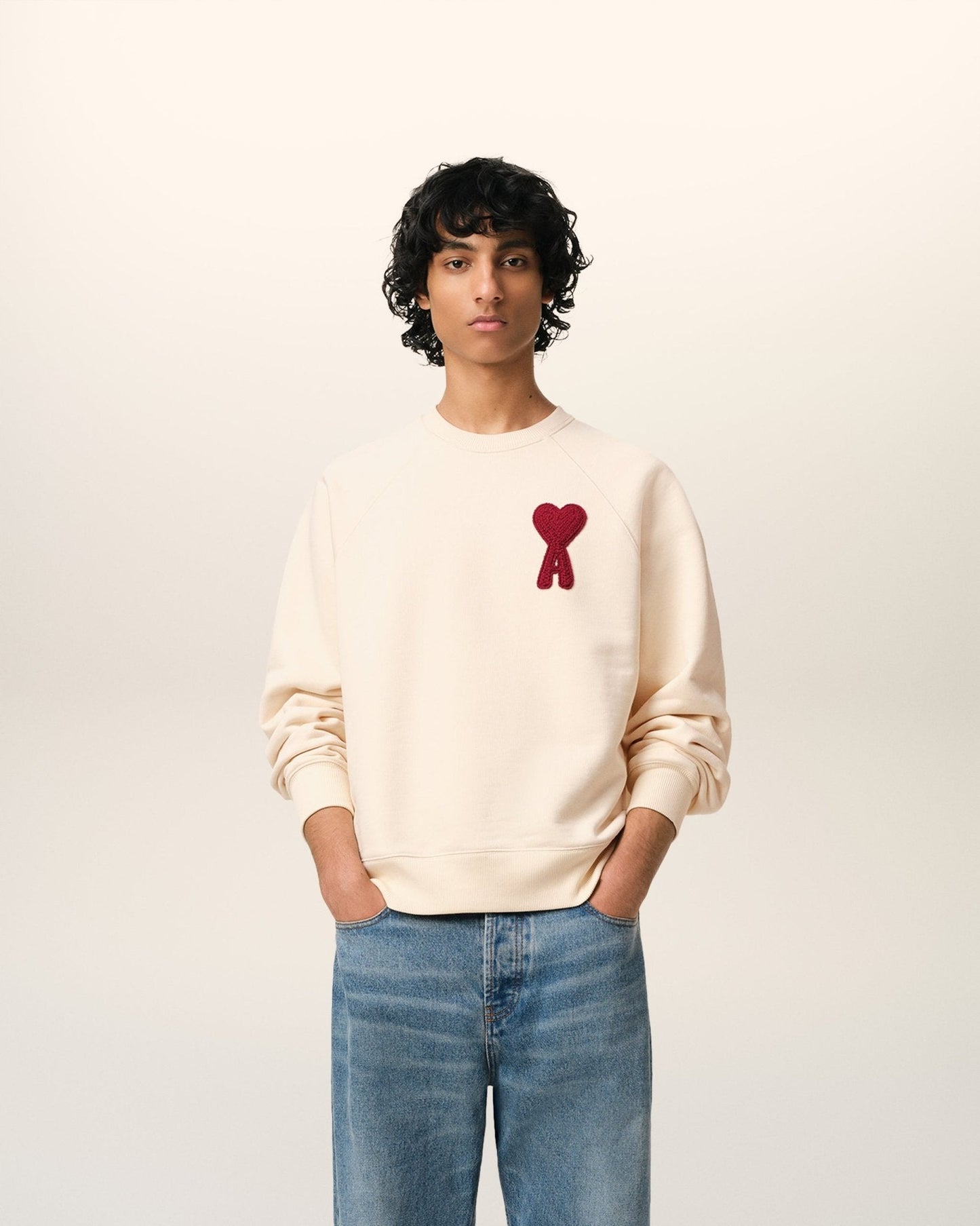 BEIGE COTTON AMI PATCH SWEATSHIRT - B30sneakers