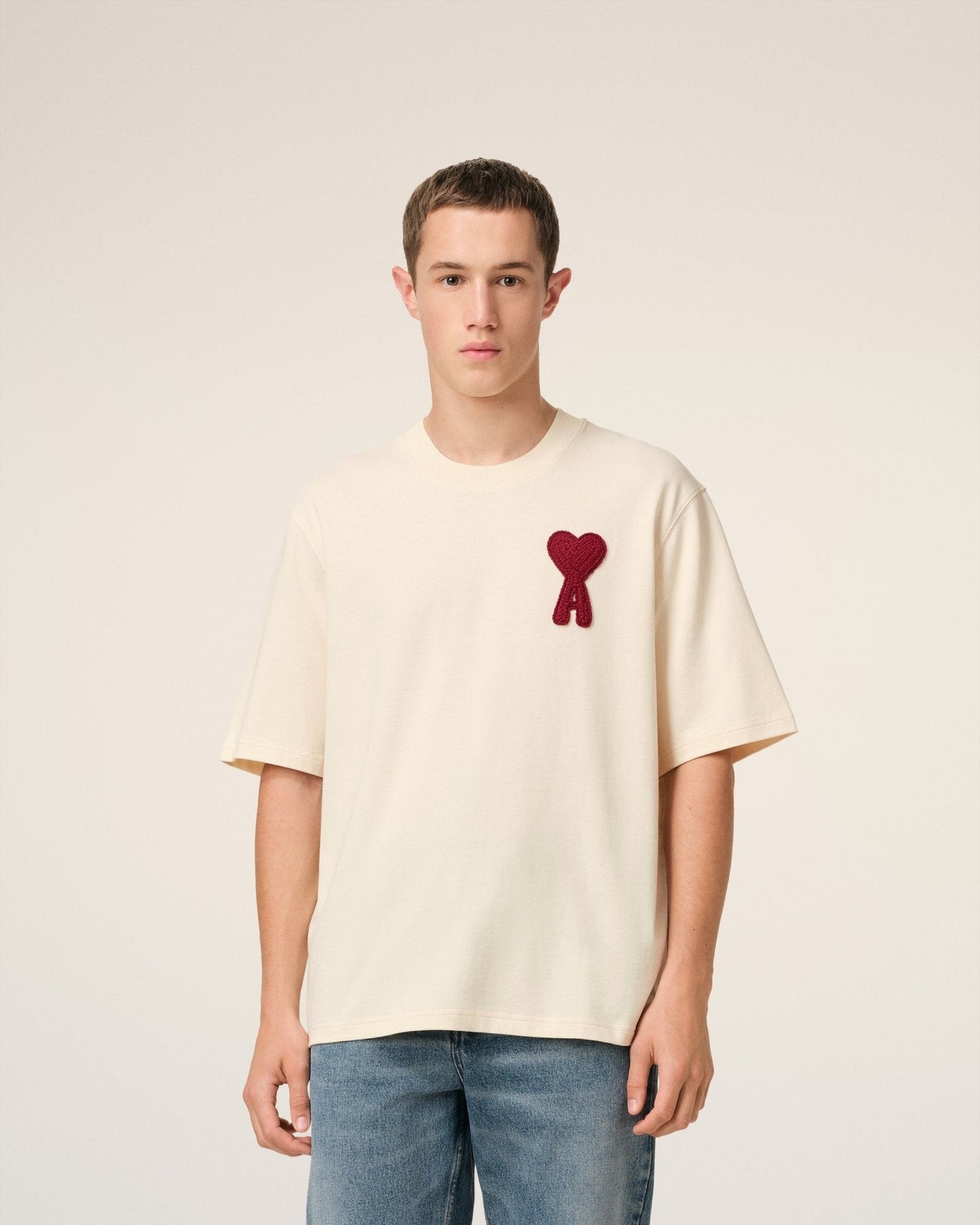BEIGE COTTON AMI PATCH T - SHIRT - B30sneakers
