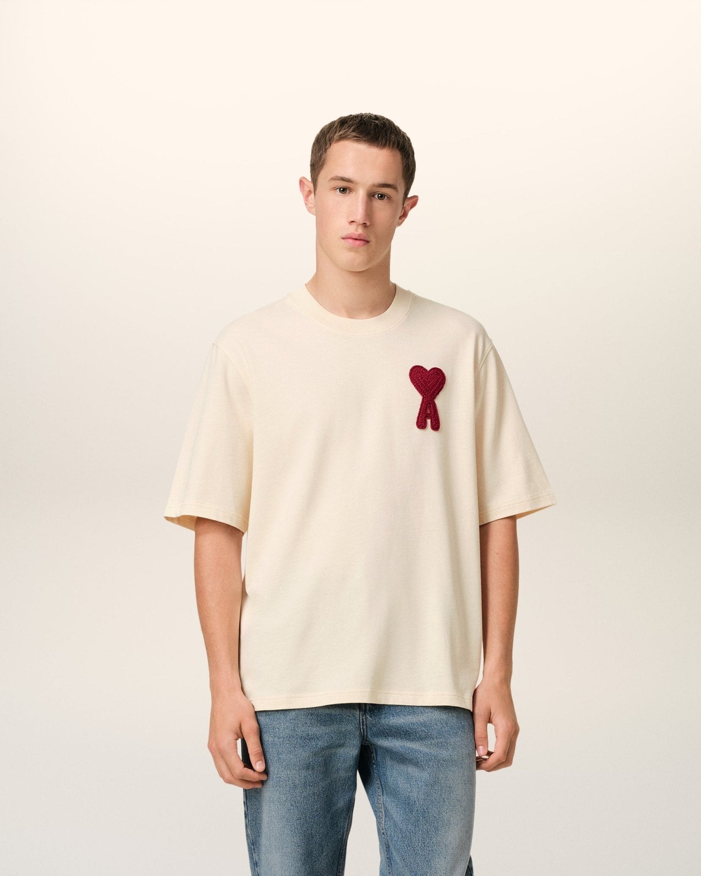 BEIGE COTTON AMI PATCH T - SHIRT - B30sneakers