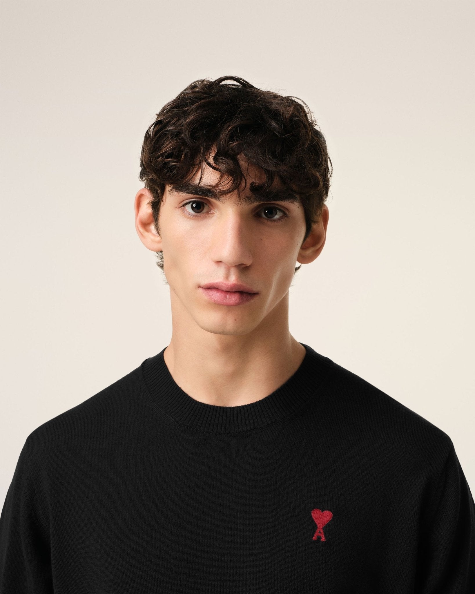 BLACK WOOL AMI CREW NECK SWEATER - B30sneakers