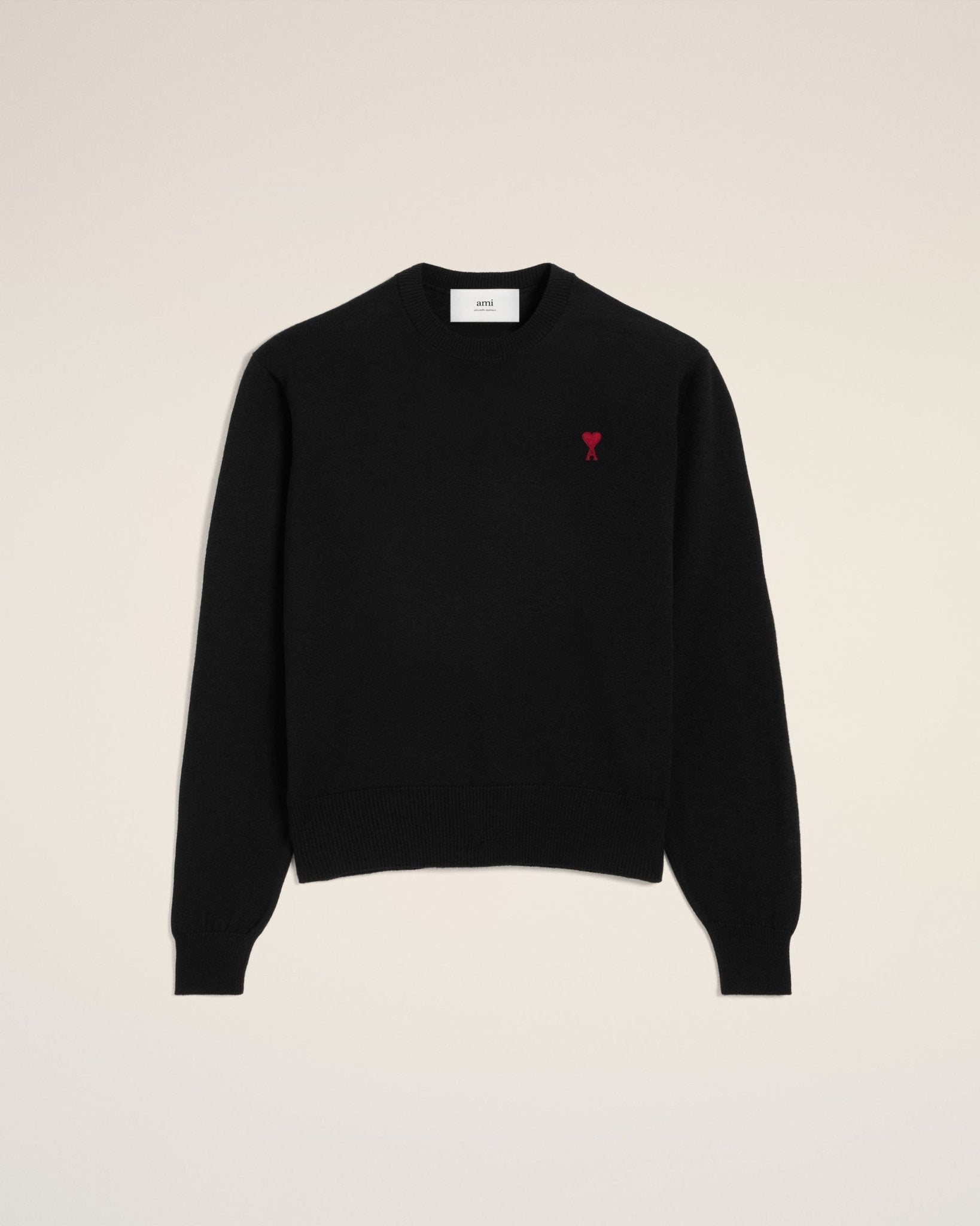 BLACK WOOL AMI CREW NECK SWEATER - B30sneakers