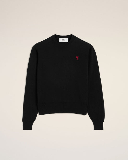 BLACK WOOL AMI CREW NECK SWEATER - B30sneakers