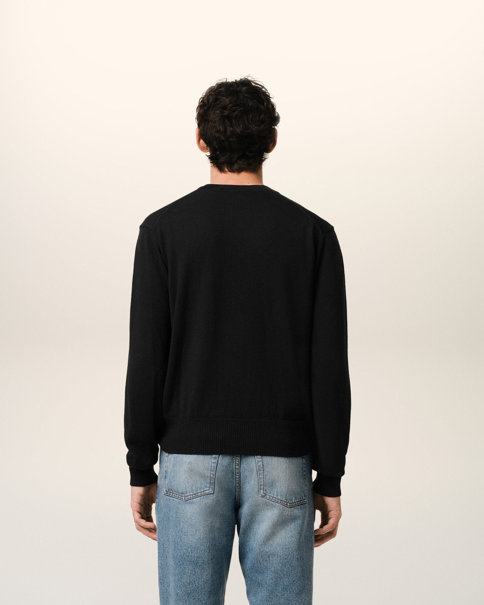 BLACK WOOL AMI CREW NECK SWEATER - B30sneakers