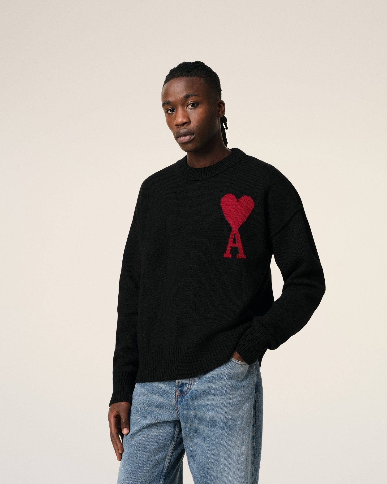 BLACK WOOL AMI SWEATER - B30sneakers