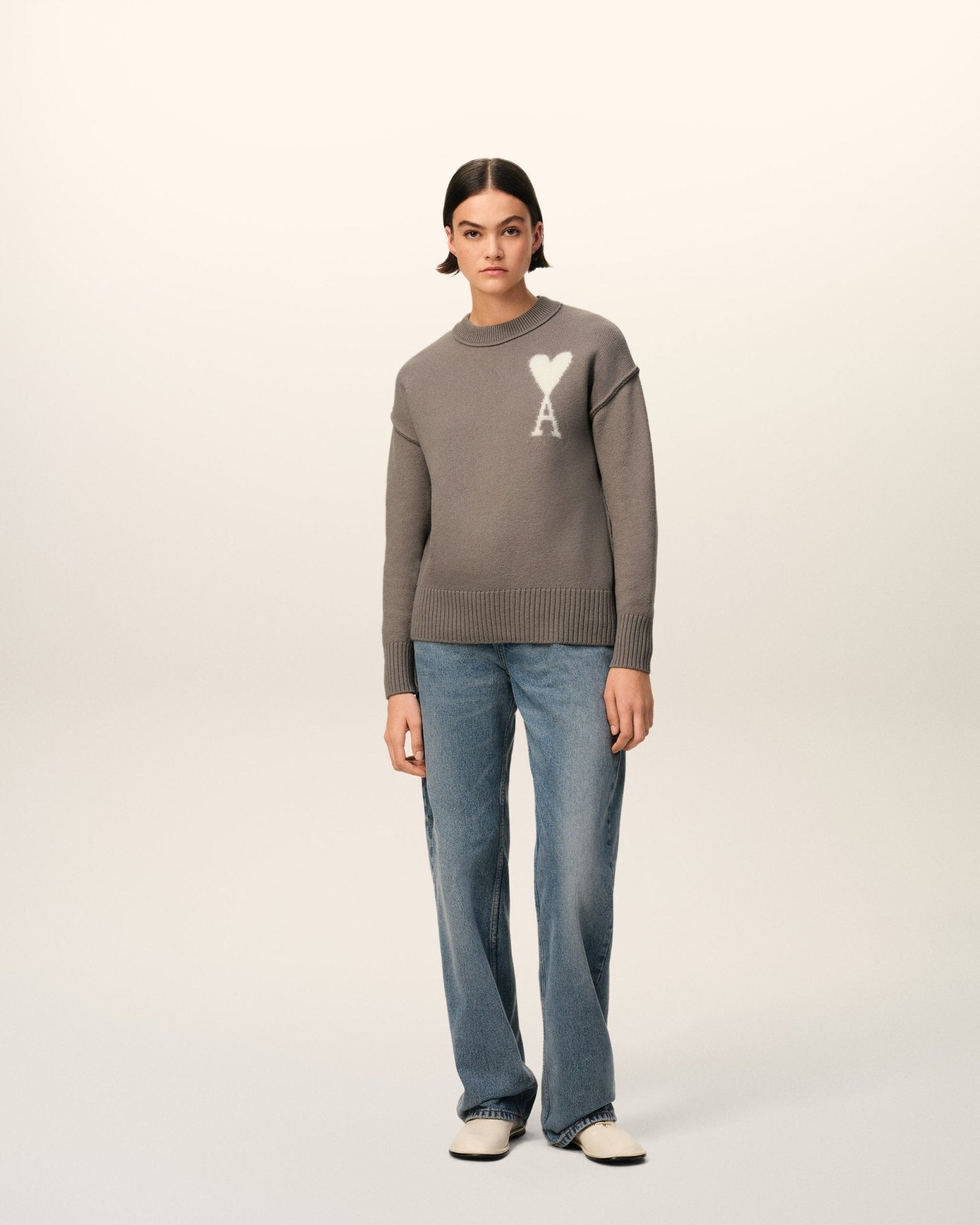 TAUPE WOOL AMI SWEATER - B30sneakers