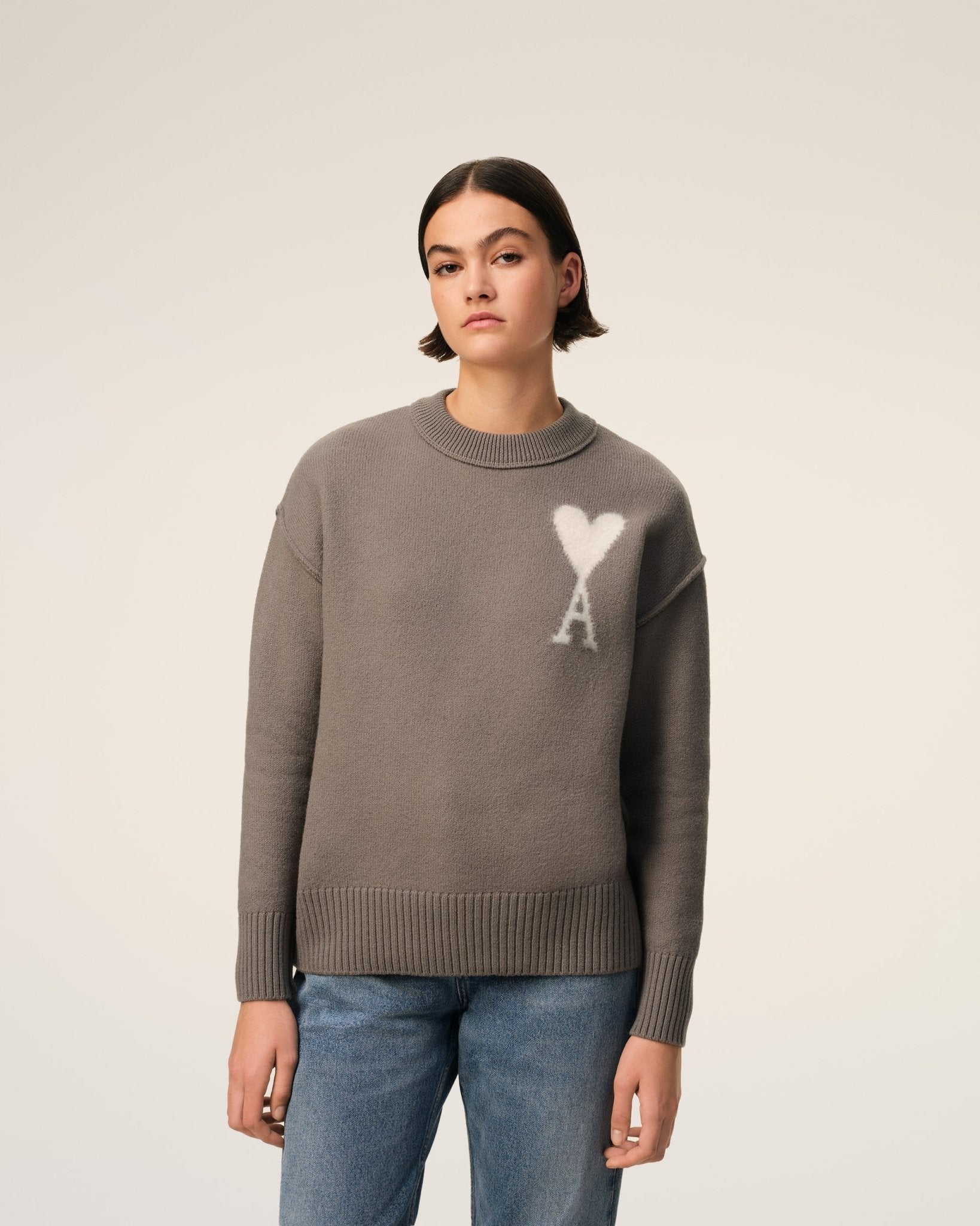 TAUPE WOOL AMI SWEATER - B30sneakers