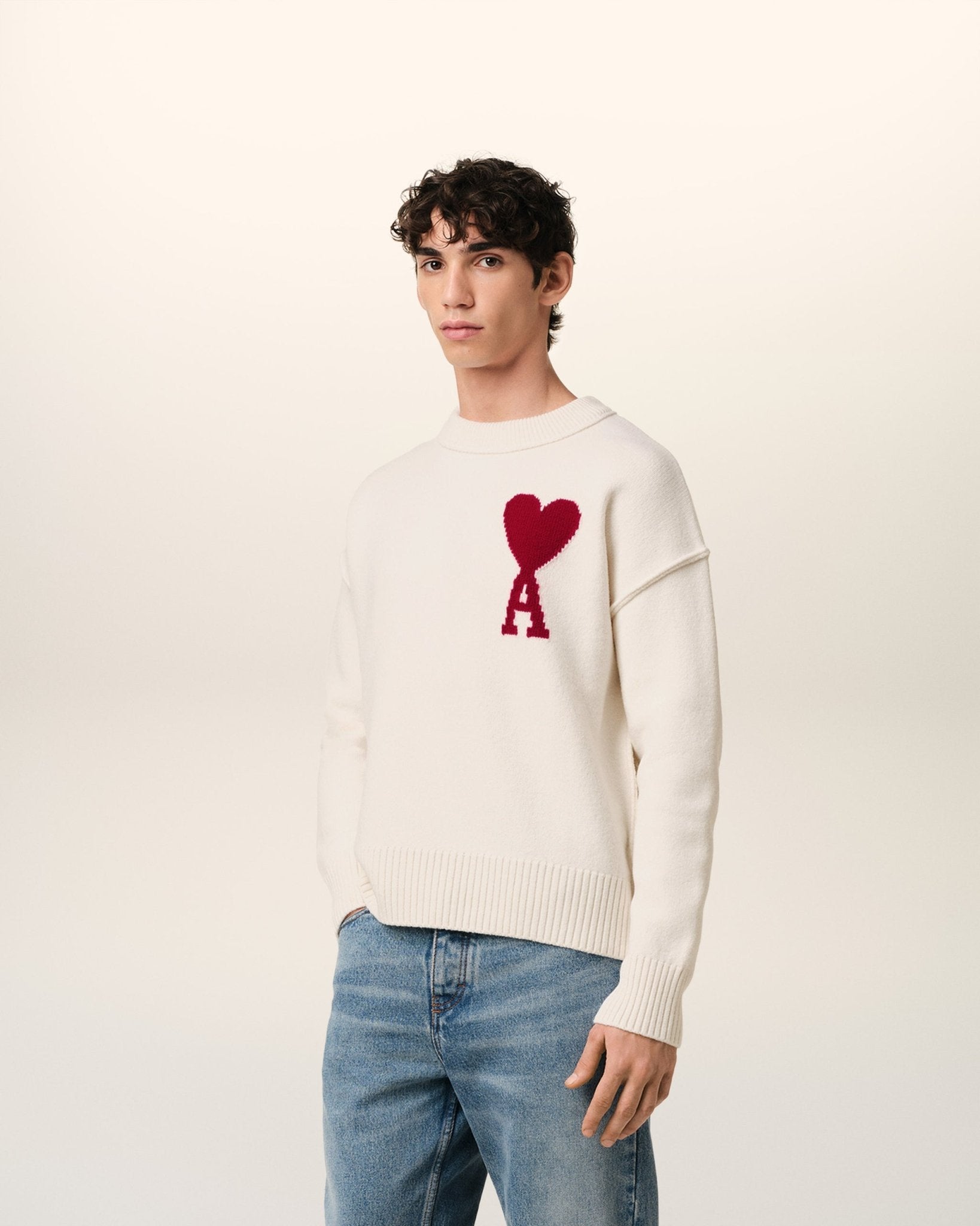 WHITE WOOL AMI SWEATER - B30sneakers