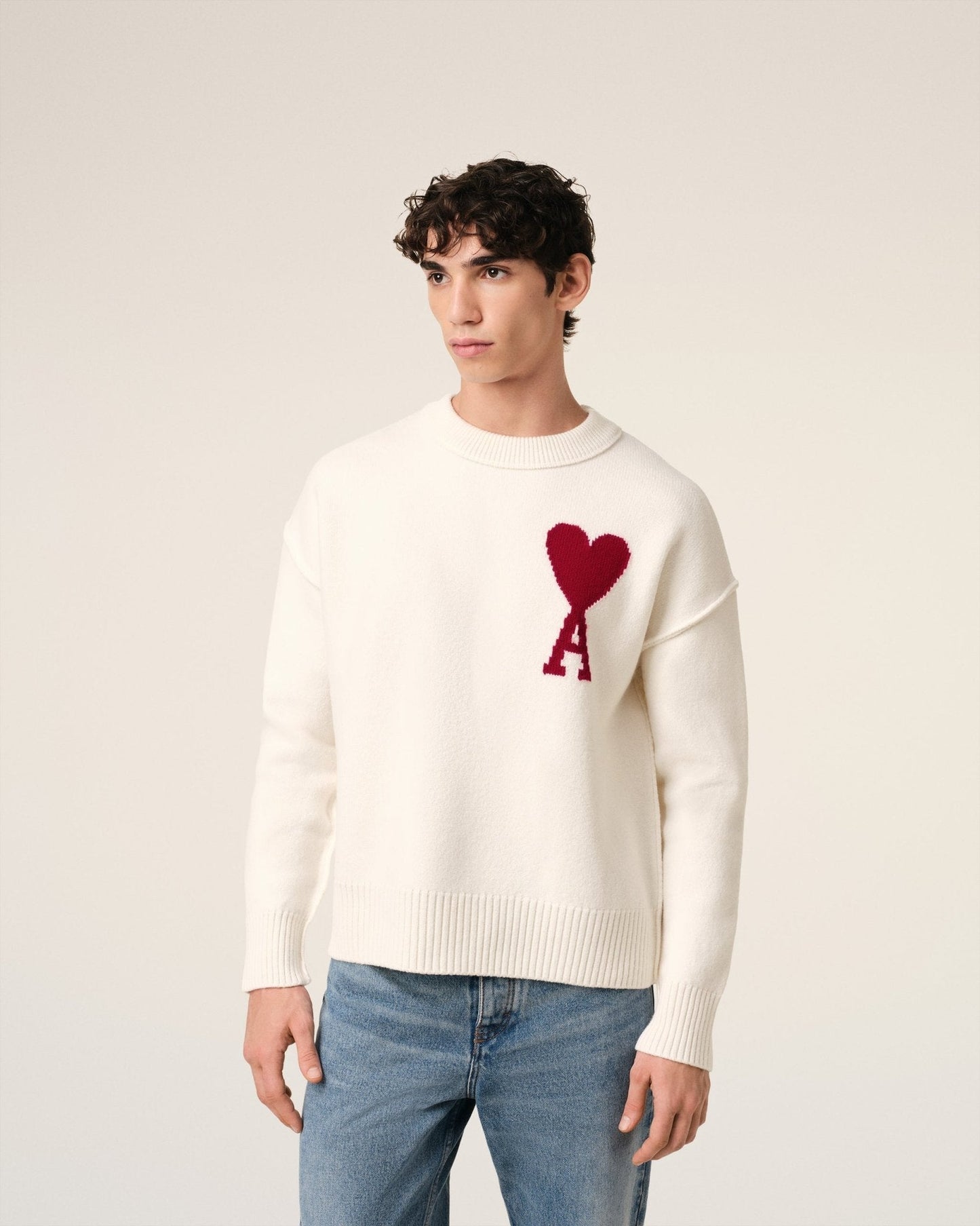 WHITE WOOL AMI SWEATER - B30sneakers