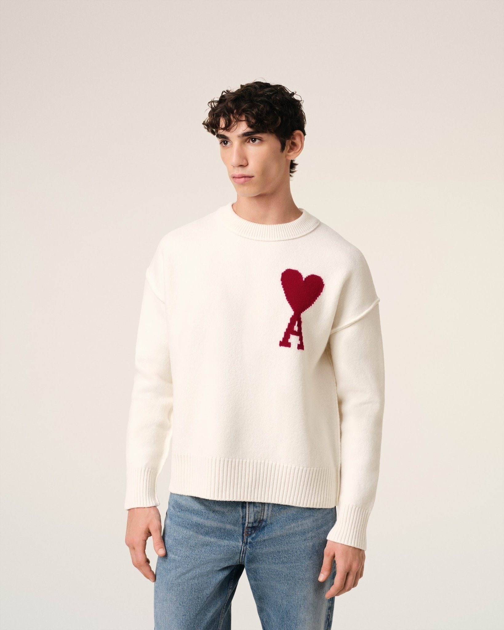 WHITE WOOL AMI SWEATER - B30sneakers