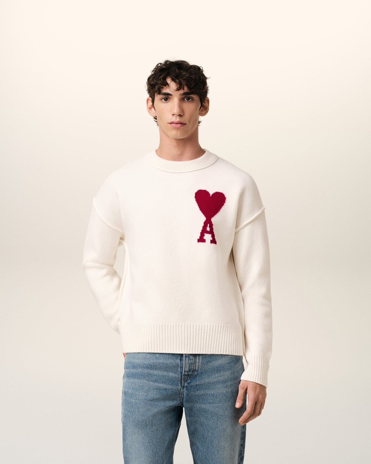 WHITE WOOL AMI SWEATER - B30sneakers