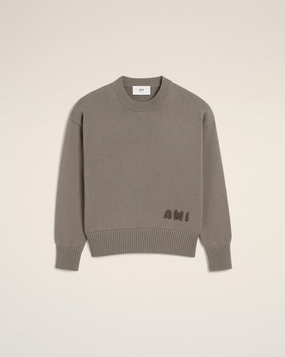 BEIGE COTTON AMI EMBROIDERED CREWNECK SWEATER - B30sneakers