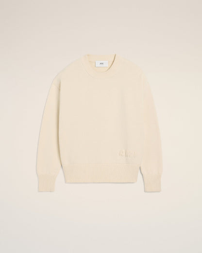 BEIGE COTTON AMI EMBROIDERED CREWNECK SWEATER - B30sneakers