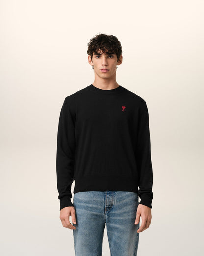 BLACK WOOL AMI CREW NECK SWEATER - B30sneakers
