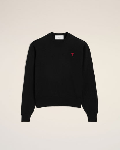BLACK WOOL AMI CREW NECK SWEATER - B30sneakers